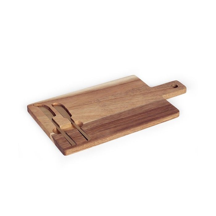LIVOO Cheese Board - MEC138 - FSC Acacia Wood - 38 x 20 cm - 2 Magnetic Knives