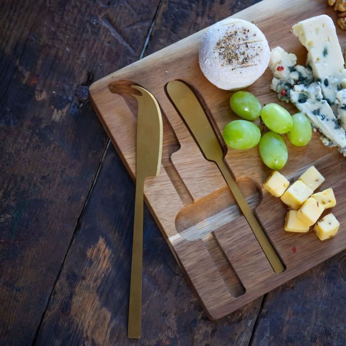 LIVOO Cheese Board - MEC138 - FSC Acacia Wood - 38 x 20 cm - 2 Magnetic Knives