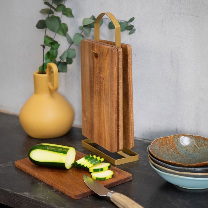 LIVOO Set of 4 Cutting Boards - MES152 - FSC Acacia Wood - 22 x 14 cm - With Metal Stand