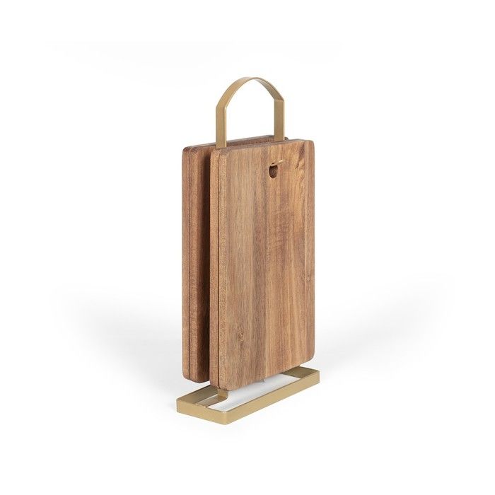 LIVOO Set of 4 Cutting Boards - MES152 - FSC Acacia Wood - 22 x 14 cm - With Metal Stand