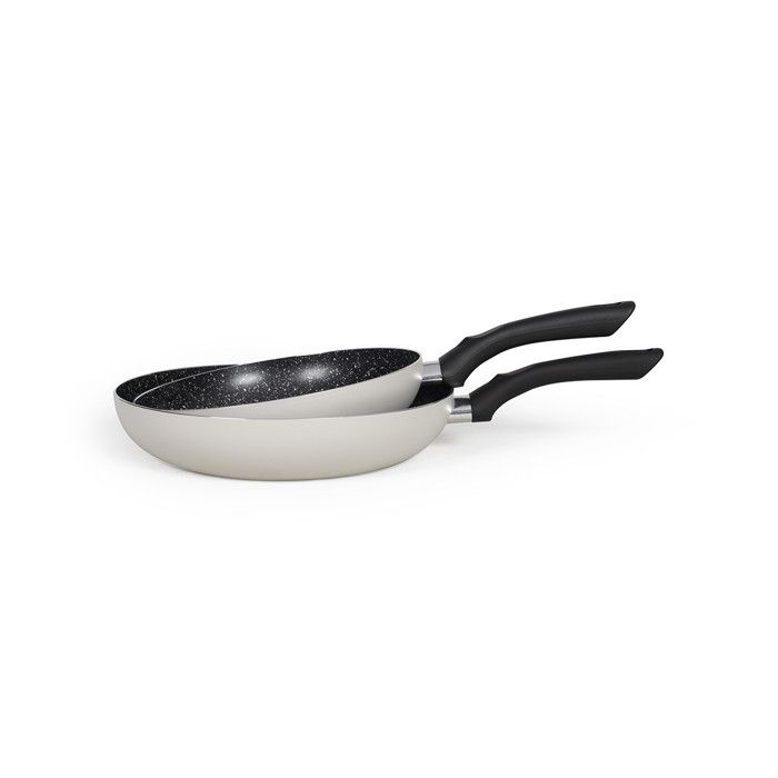 LIVOO Set of 2 Frying Pans - Stone-effect Non-stick - Ø 24 and 28 cm - Silicone Handle MEN124GR