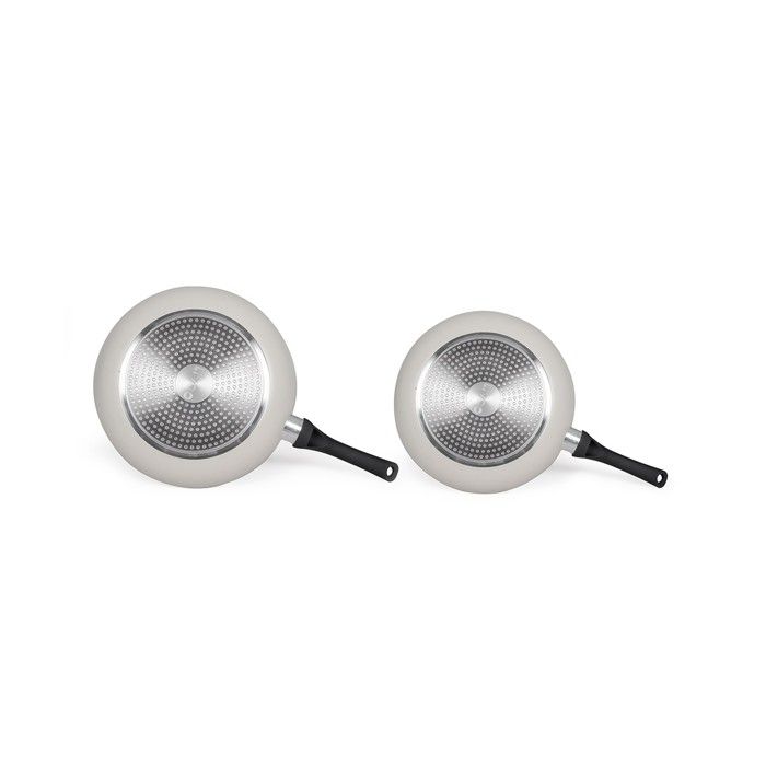 LIVOO Set of 2 Frying Pans - Stone-effect Non-stick - Ø 24 and 28 cm - Silicone Handle MEN124GR