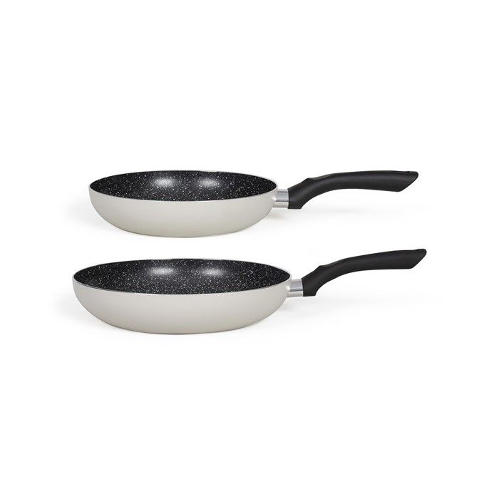 LIVOO Set of 2 Frying Pans - Stone-effect Non-stick - Ø 24 and 28 cm - Silicone Handle MEN124GR