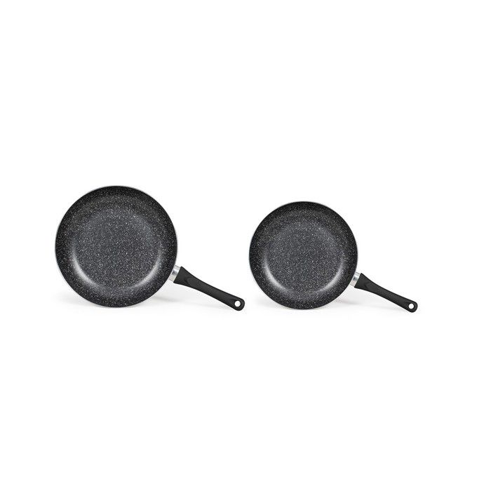 LIVOO Set of 2 Frying Pans - Stone-effect Non-stick - Ø 24 and 28 cm - Silicone Handle MEN124GR