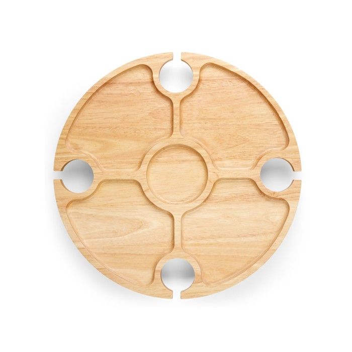 LIVOO Appetizer Tray - MES150 - Rubberwood - Divider Tray - 4 Notches for Glasses - Folding Legs