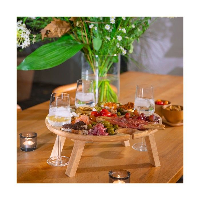 LIVOO Appetizer Tray - MES150 - Rubberwood - Divider Tray - 4 Notches for Glasses - Folding Legs