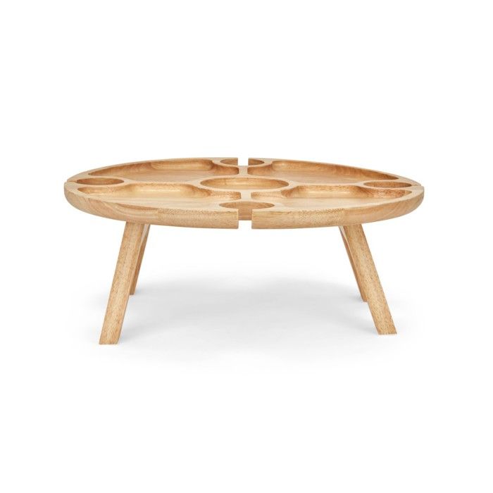 LIVOO Appetizer Tray - MES150 - Rubberwood - Divider Tray - 4 Notches for Glasses - Folding Legs