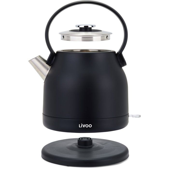 LIVOO Retro Kettle - 1.5 L - 2200 W - 360° Swivel Base - Black - DOD202N