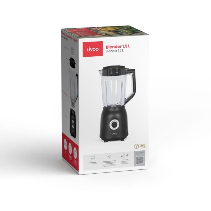 LIVOO Blender - 1.5 L - 600 W - 22,000 RPM - 2 Speeds - Black