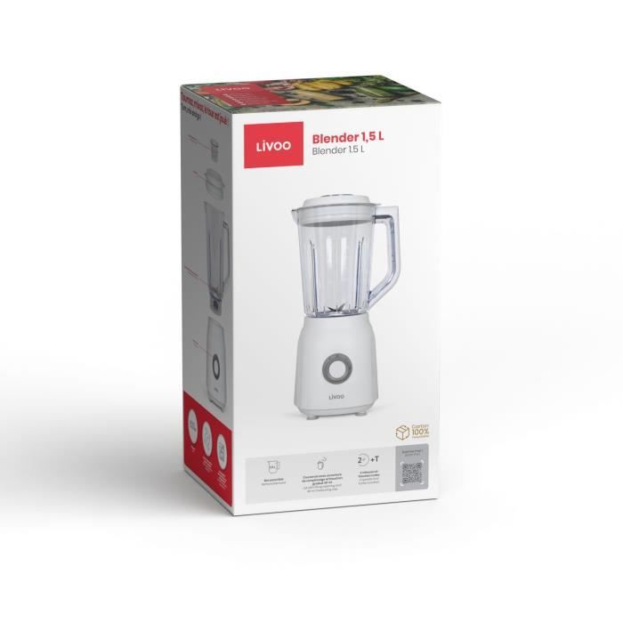 LIVOO Blender - 1.5 L - 600 W - 22,000 RPM - 2 Speeds - Turbo White