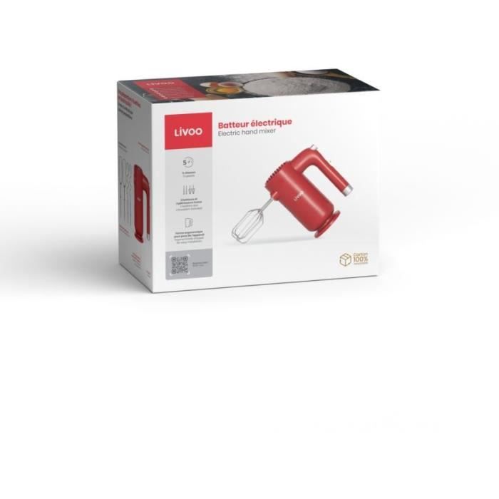 LIVOO Electric Mixer - 250 W - 5 Speeds - DOP243R - Red