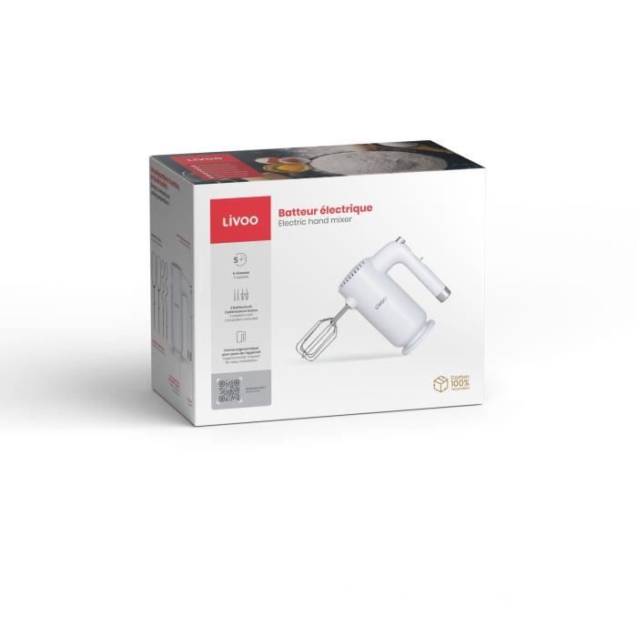 LIVOO Electric Mixer - 250 W - 5 Speeds - Turbo Function - White