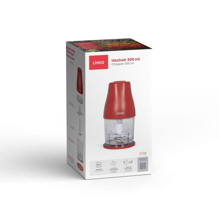 LIVOO Food Processor - DOP244R - 400W - 300 ml - 2 Stainless Steel Blades