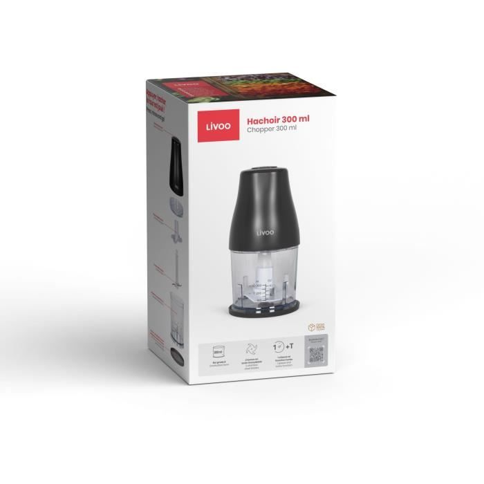 LIVOO Food Chopper - 300 ml - 400W - 1 Speed + Turbo - Black