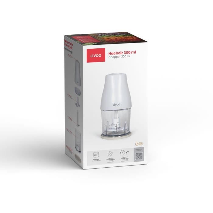 LIVOO Food Chopper - 300 ml - 400W - 1 Speed + Turbo - White