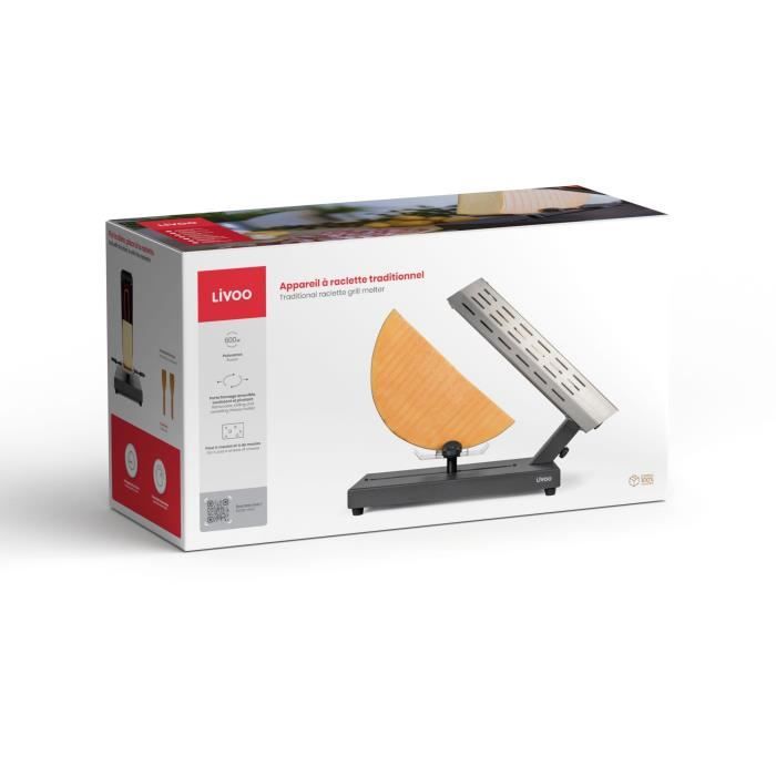 Appareil a raclette traditionnel - LIVOO - DOC314 - 600W - 6 a 8 personnes - Porte fromage amovible, coulissant, 360° - 2 spatules