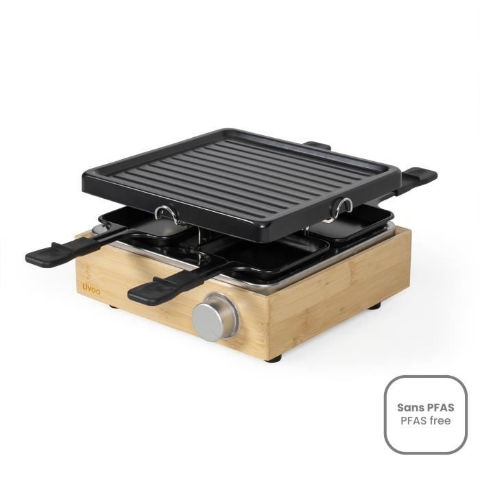LIVOO Raclette Grill - 800W - Serves 4 People - Removable Non-Stick Grill Plate - Adjustable Thermostat DOC311