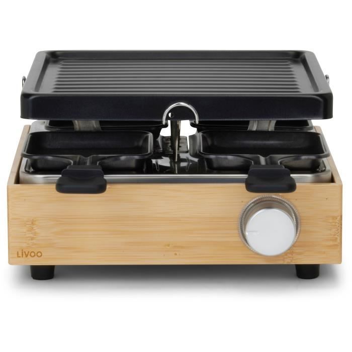 LIVOO Raclette Grill - 800W - Serves 4 People - Removable Non-Stick Grill Plate - Adjustable Thermostat DOC311