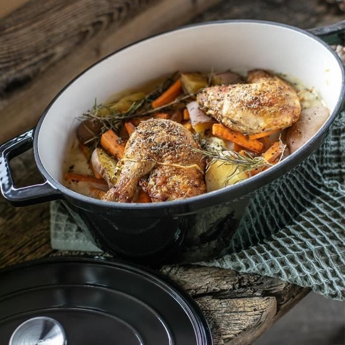 LIVOO Oval Casserole Dish - MEP129N - Enameled Cast Iron - 4.5 L - Suitable for All Hobs - 29 x 22 cm
