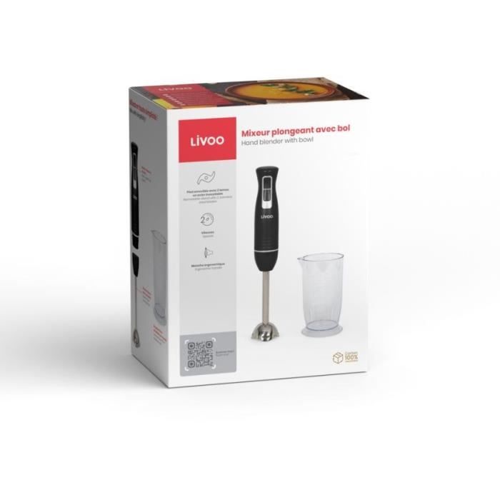 LIVOO Immersion Blender with Bowl - DOP245N - 400 W - 2 Speeds - Black