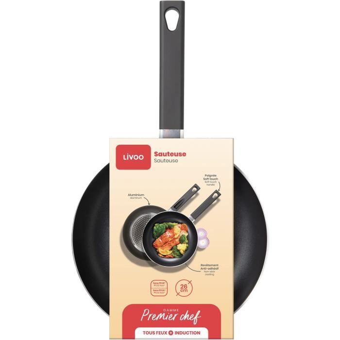 LIVOO MEP153N Sauté Pan - 26 cm - Non-stick - PFOA and PFOS free - Suitable for all hobs including induction