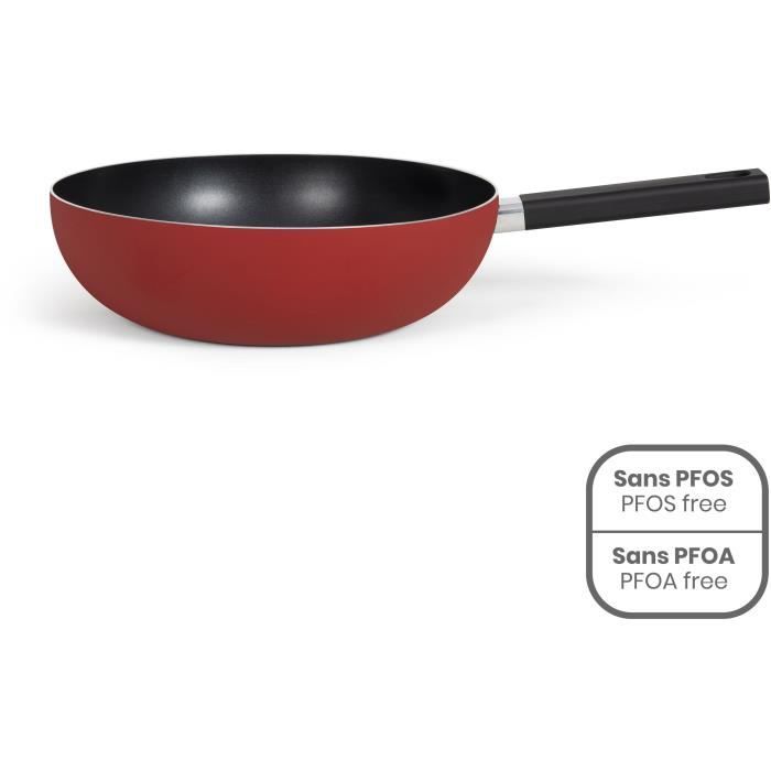 LIVOO Wok - MEP156R - 32 cm - Non-stick, PFOA and PFOS Free - Silicone Handle - Suitable for All Hobs Including Induction