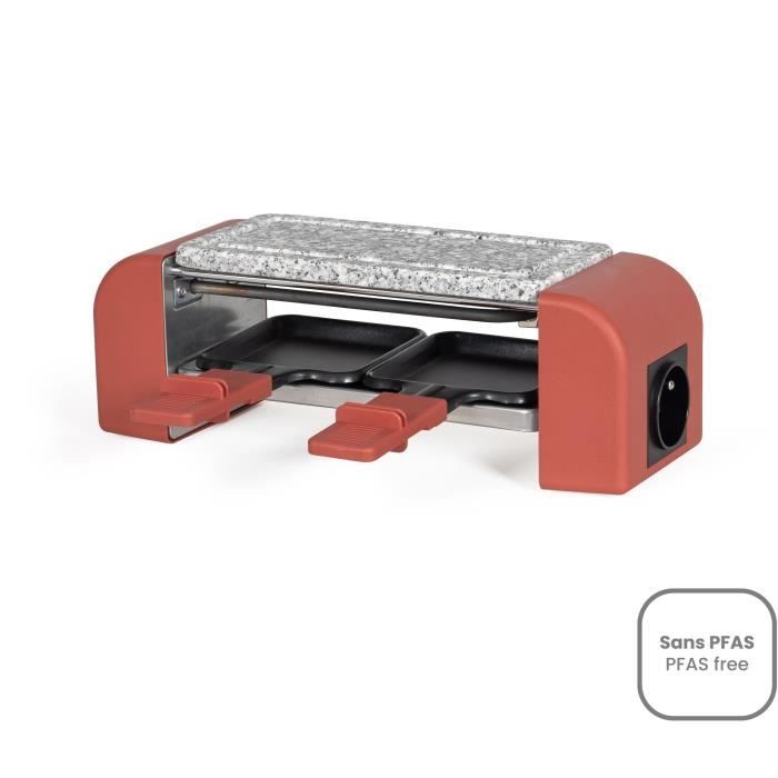LIVOO Raclette Grill for 2 People - DOC310R - 450W - Automatic Thermostat - 2 Wooden Spatulas