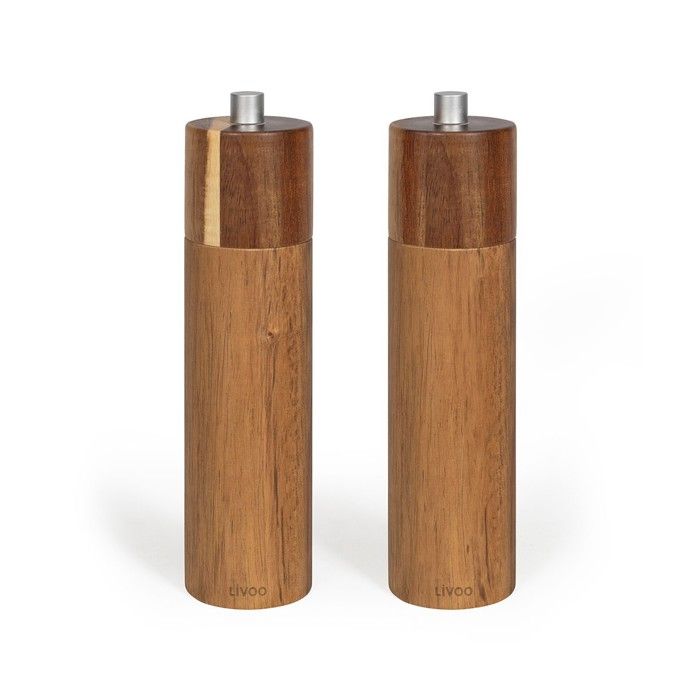 LIVOO Set of 2 Manual Salt and Pepper Mills - MEN425 - 40 ml - Acacia Wood - Ceramic Grinding Wheel - Adjustable Grind