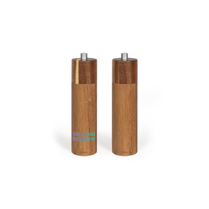 LIVOO Set of 2 Manual Salt and Pepper Mills - MEN425 - 40 ml - Acacia Wood - Ceramic Grinding Wheel - Adjustable Grind