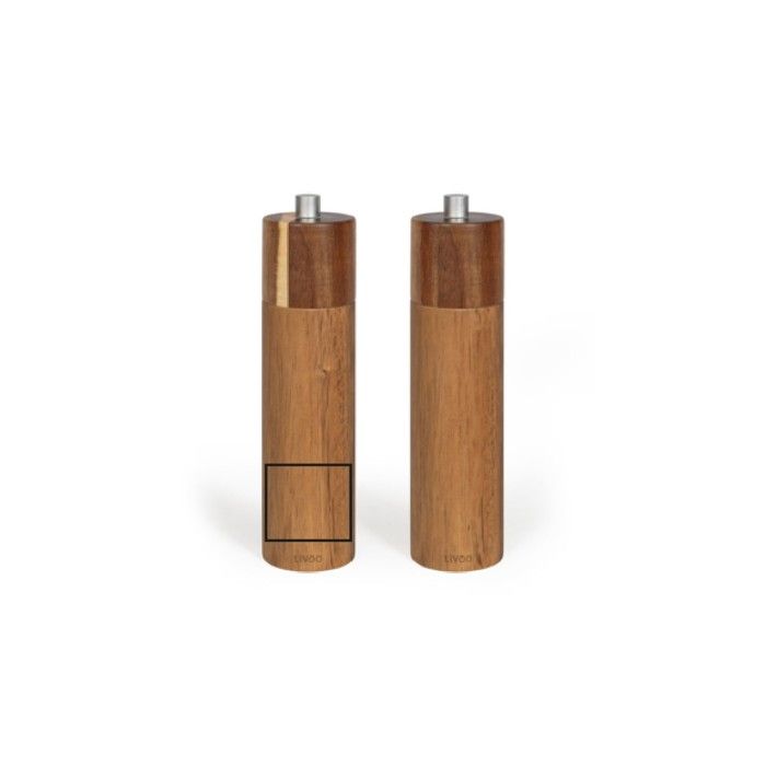 LIVOO Set of 2 Manual Salt and Pepper Mills - MEN425 - 40 ml - Acacia Wood - Ceramic Grinding Wheel - Adjustable Grind