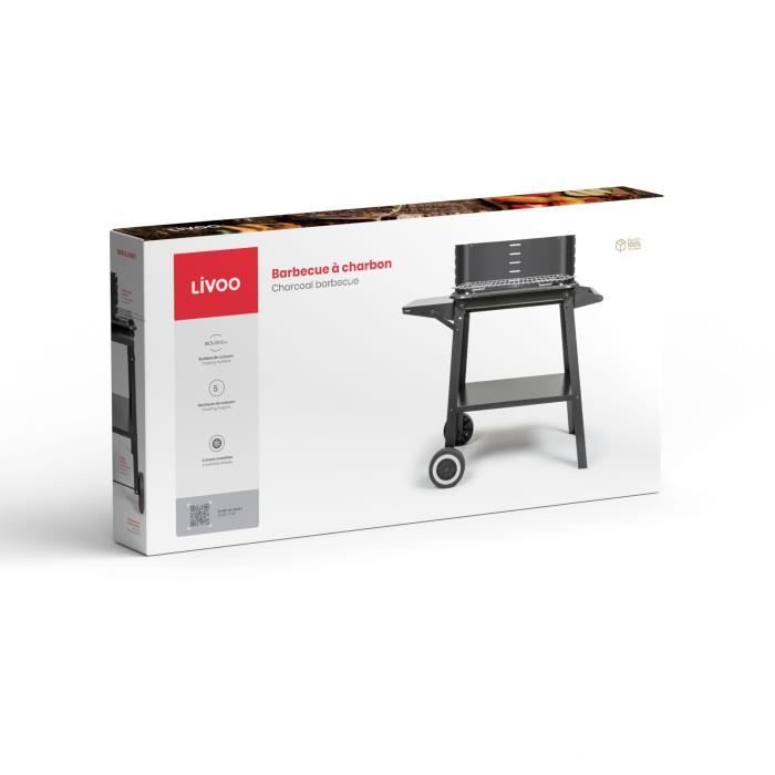 LIVOO DOC328 Charcoal Barbecue - Stainless Steel - Cooking Surface 48.5 x 28.8 cm