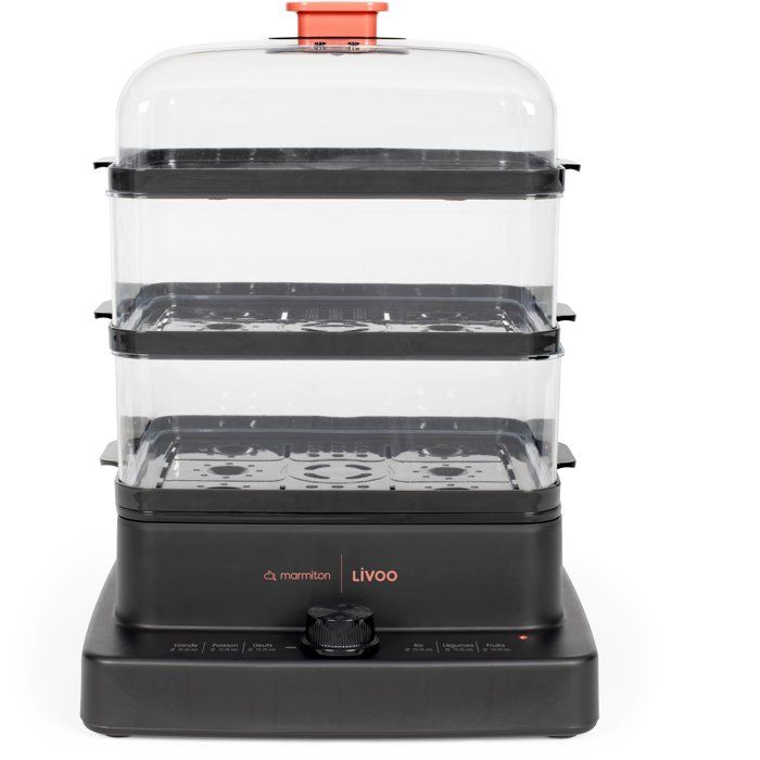 LIVOO x Marmiton Steamer - DOC300 - 1000-1200W - 3 Baskets - 12 L Total Capacity