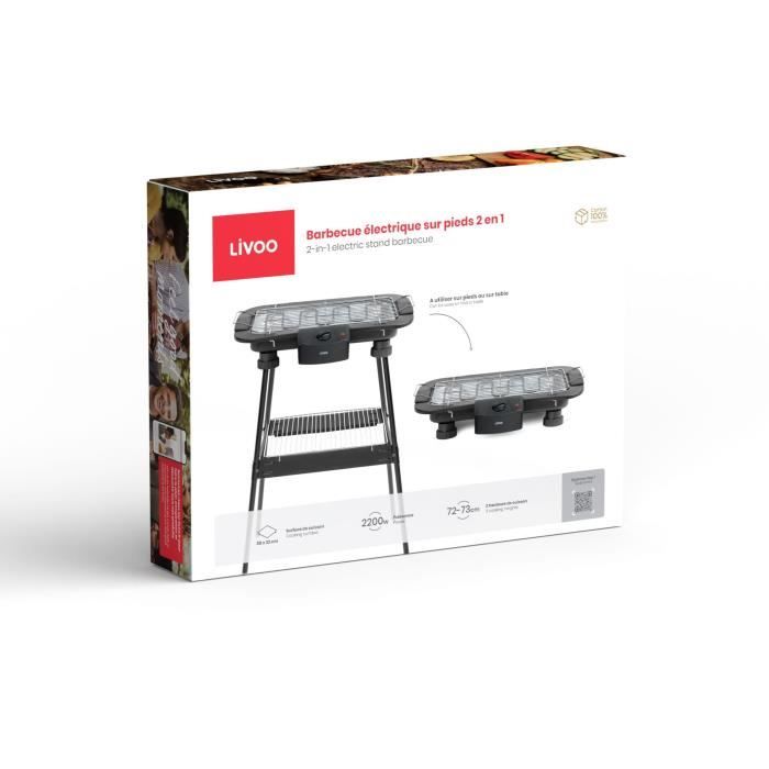2-in-1 Electric Barbecue on Stand - LIVOO - DOM506 - 2200W - 2-in-1 - 2 Height Settings - Adjustable Thermostat