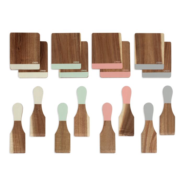 LIVOO Raclette Accessory Set - MEN427 - Acacia Wood - 8 Spatulas - 8 Raclette Boards
