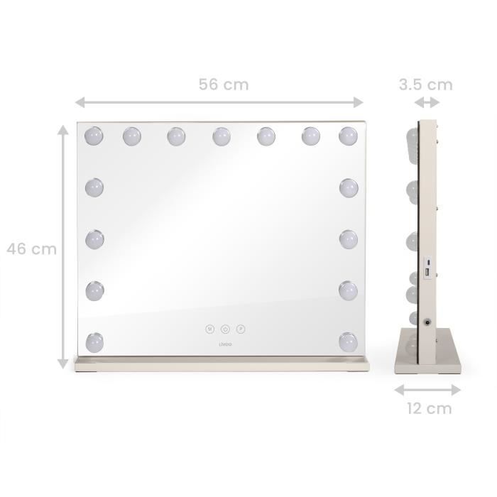 LIVOO Hollywood Makeup Mirror - DOS207 - 56 x 44 cm - 15 LEDs - 3 Light Modes