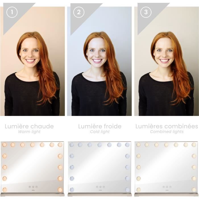 LIVOO Hollywood Makeup Mirror - DOS207 - 56 x 44 cm - 15 LEDs - 3 Light Modes