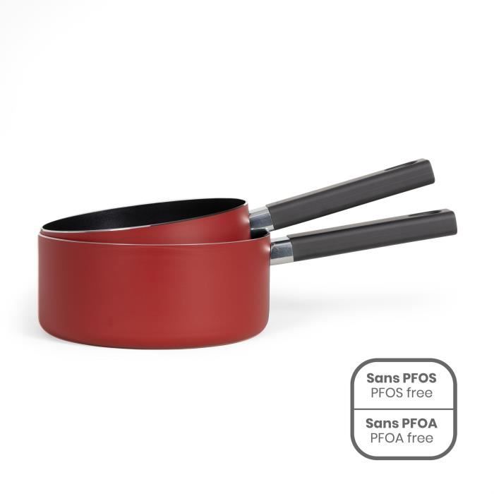 LIVOO MEP154R Set of 2 Saucepans - Non-stick, PFOA-free - Silicone Handle - Suitable for All Hobs