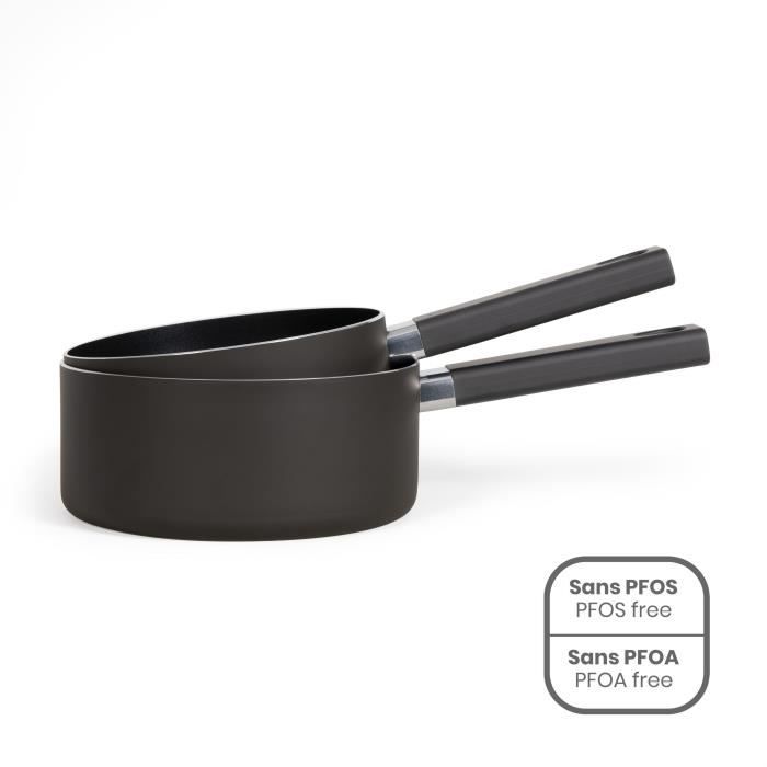 LIVOO MEP154N Set of 2 Saucepans - PFOA-free Non-stick - Silicone Handle - Suitable for All Hobs