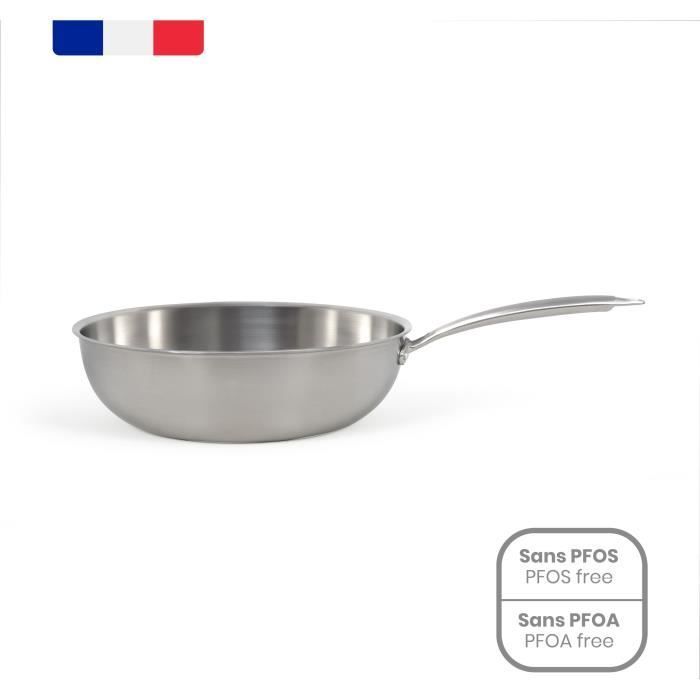 LIVOO Wok - MEP162 - Stainless Steel - Ø 28 cm - Suitable for All Hobs Including Induction - Made in France
