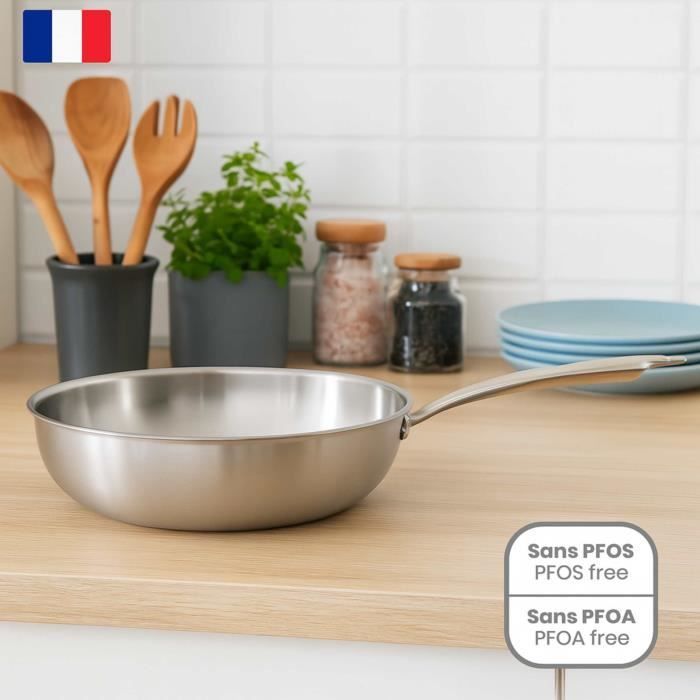 LIVOO Wok - MEP162 - Stainless Steel - Ø 28 cm - Suitable for All Hobs Including Induction - Made in France