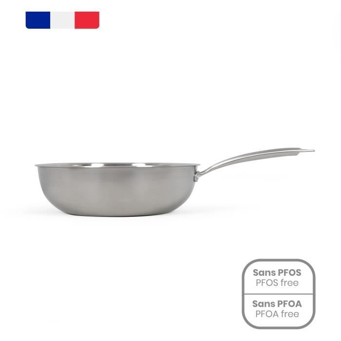 LIVOO Wok - MEP162 - Stainless Steel - Ø 28 cm - Suitable for All Hobs Including Induction - Made in France