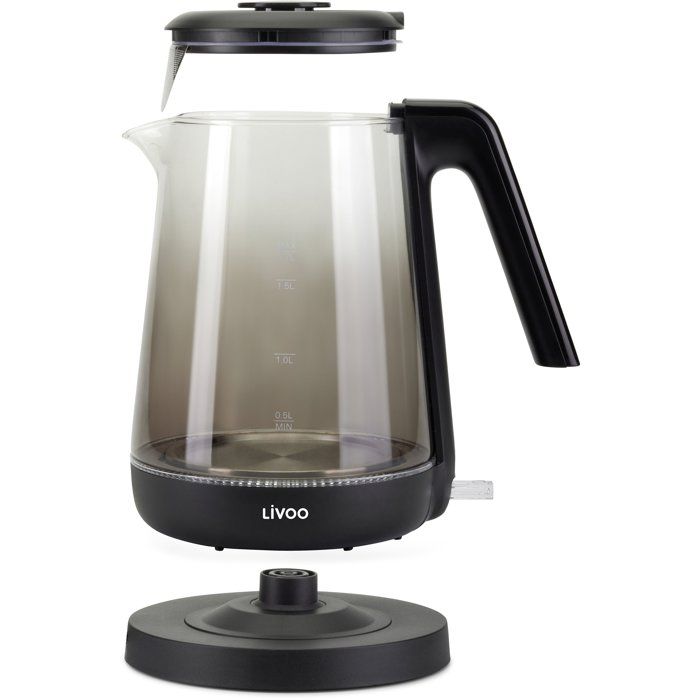 LIVOO Kettle - 1.7 L - 2200 W - Glass/ Black - DOD216N