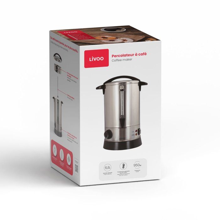 LIVOO Coffee Percolator - DOM397 - 950 W - 6.8 L - 40 Cups - Stainless Steel