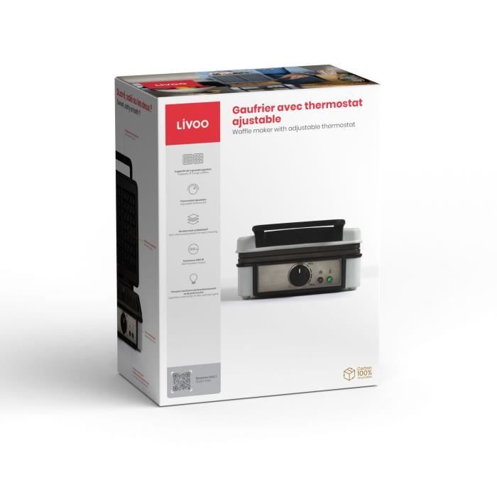 LIVOO Waffle Maker - Adjustable Thermostat - 1200W - 2 Waffles - 14.5x17.5 cm DOP206