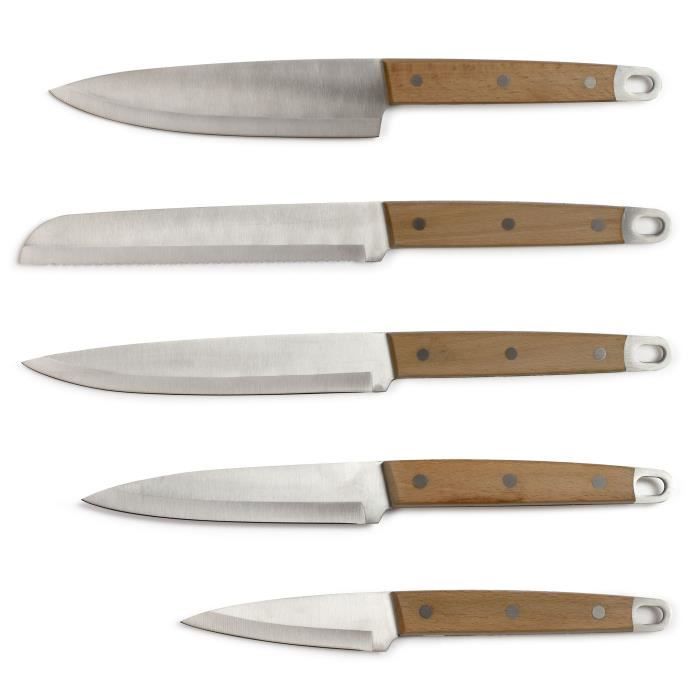 Livoo Knife Set - 5 Pieces - Stainless Steel - Beech Handle MEC129