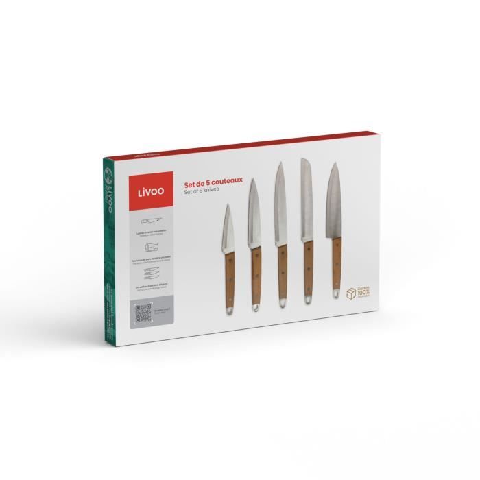 Livoo Knife Set - 5 Pieces - Stainless Steel - Beech Handle MEC129
