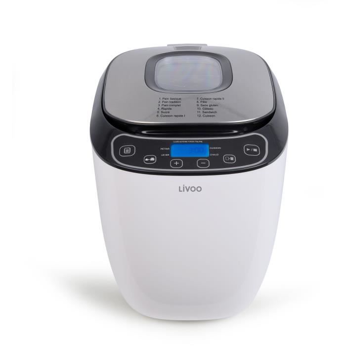 LIVOO Bread Maker - DOP218 - 550W - 12 Programs - Removable Aluminum Pan