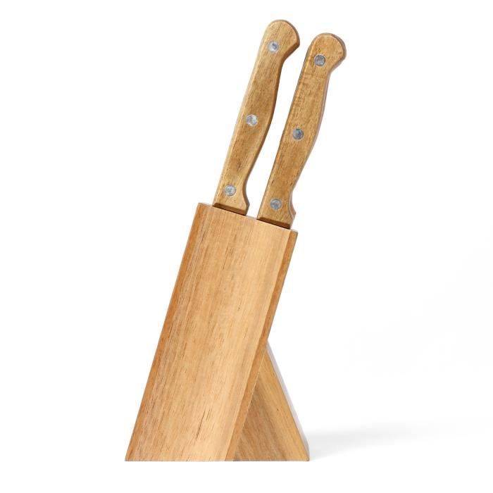 LIVOO Steak Knives Set - 6 Knives with Stand - 11 cm - Stainless Steel - Acacia Wood Handle MEC133