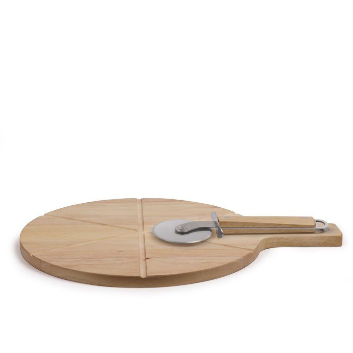 LIVOO Pizza Set - Rubberwood - 40 x 30 x 1.5 cm - Includes Pizza Cutter MES138