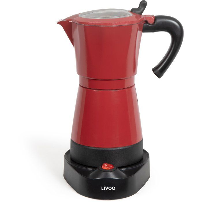 LIVOO Electric Italian Coffee Maker - DOD117RC - 480 W - 300 ml - 6 Cups - Red/Black